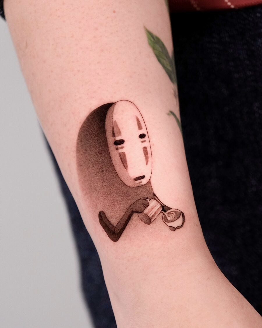 Charming No-Face Tattoo Inspired by Spirited Away Tattoo on skin
