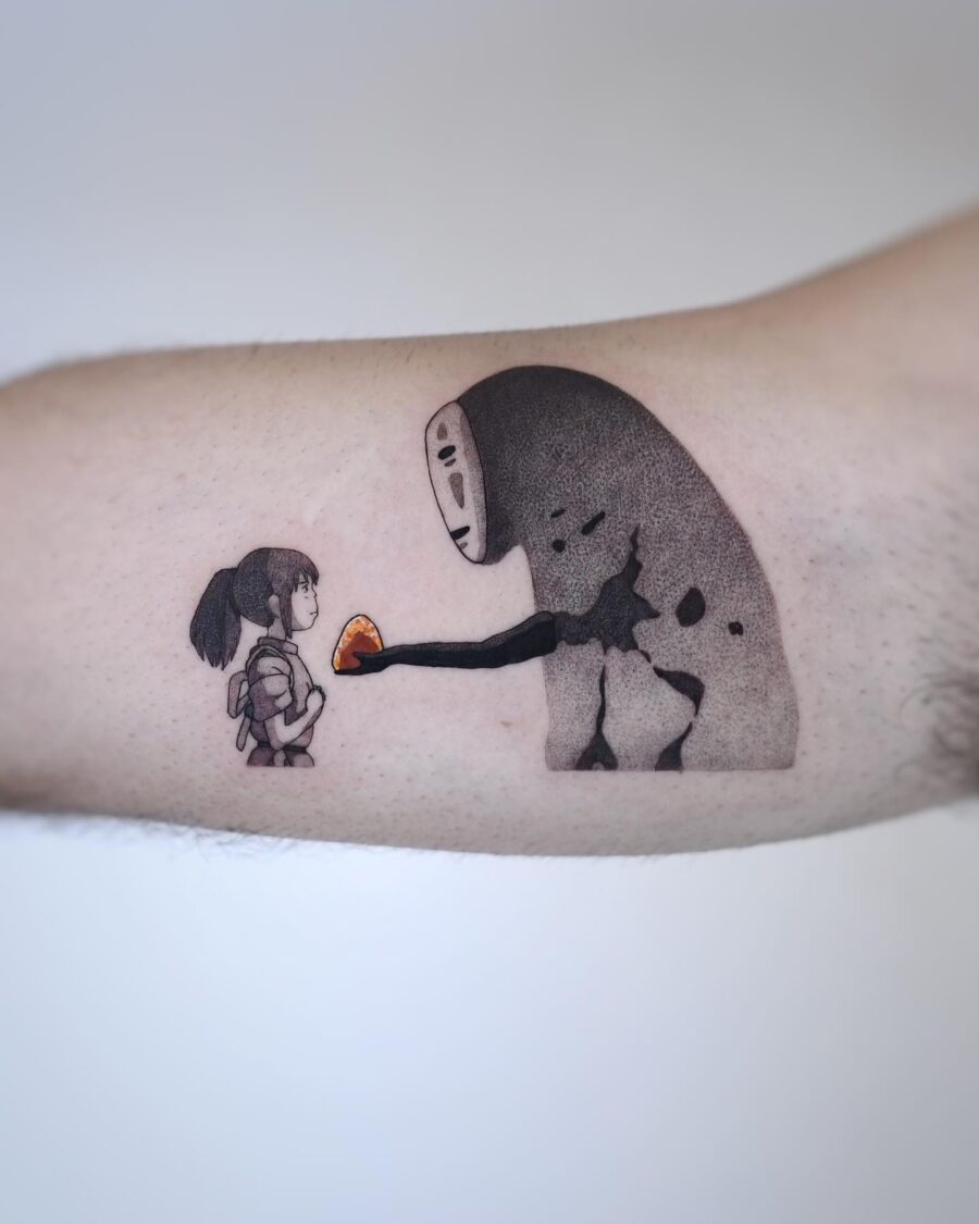 Charming tattoo of Chihiro and No-Face Tattoo on skin
