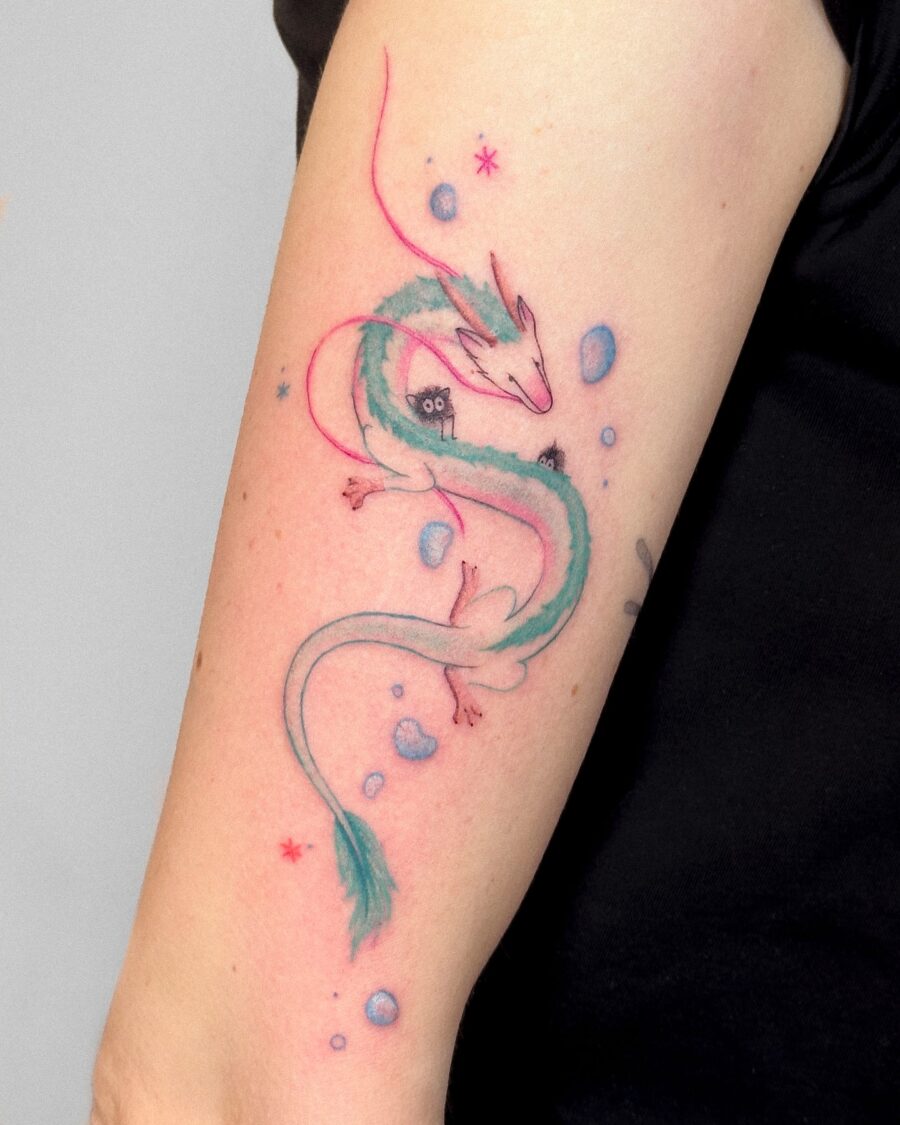 Colorful Spirited Away Dragon Tattoo Design Tattoo on skin