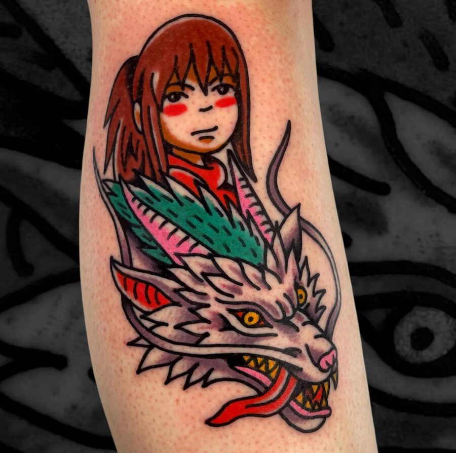 Dynamic Spirited Away Dragon Character Tattoo Tattoo on skin