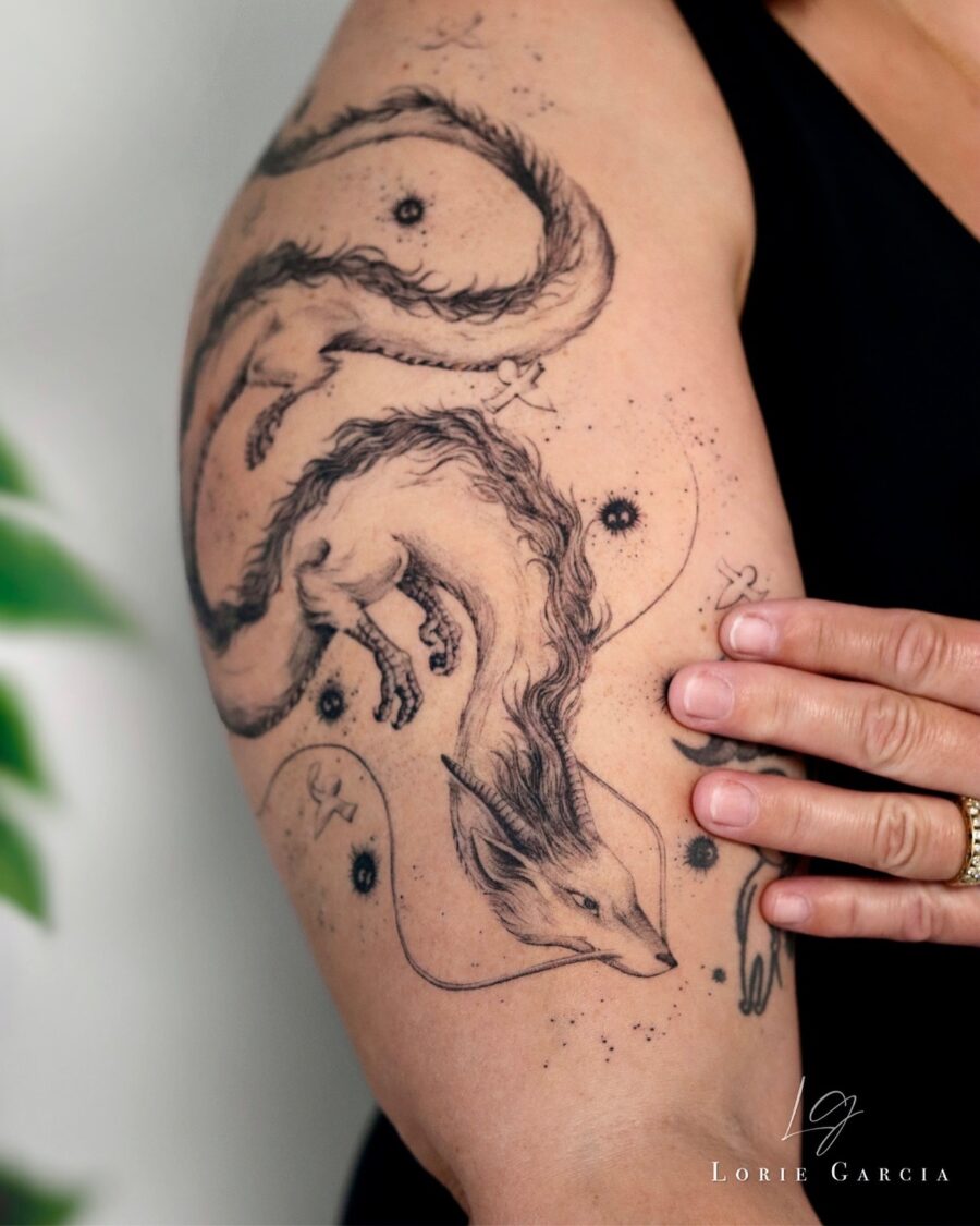 Elegant Dragon Tattoo Inspired by Spirited Away Tattoo on skin