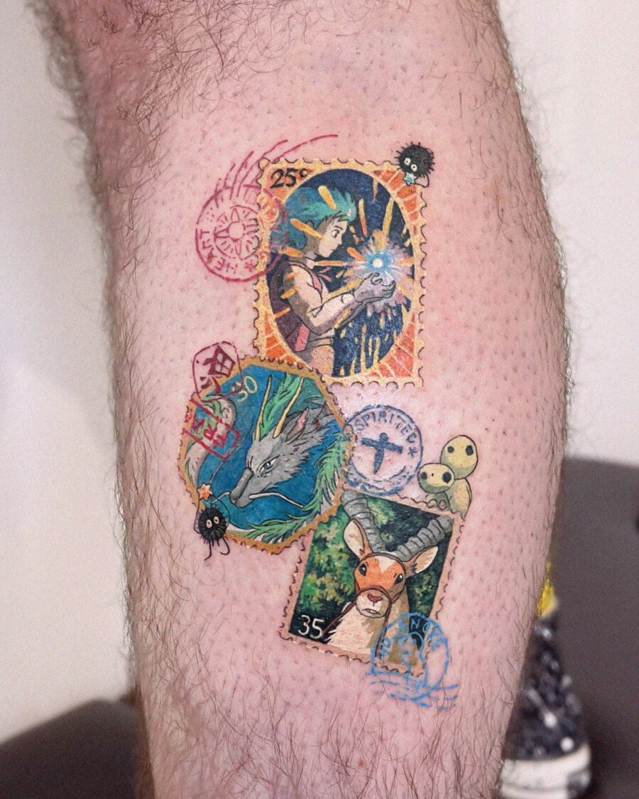 Unique spirited away stamp-inspired tattoo collection Tattoo on skin