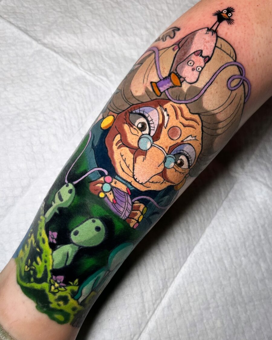 Vibrant ink of Yubaba and No-Face Tattoo on skin
