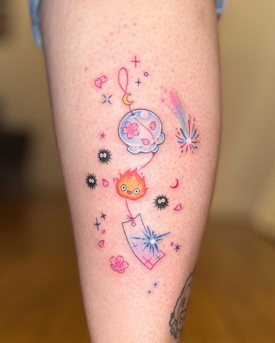 Whimsical Spirited Away Tattoo with Magical Elements Tattoo on skin
