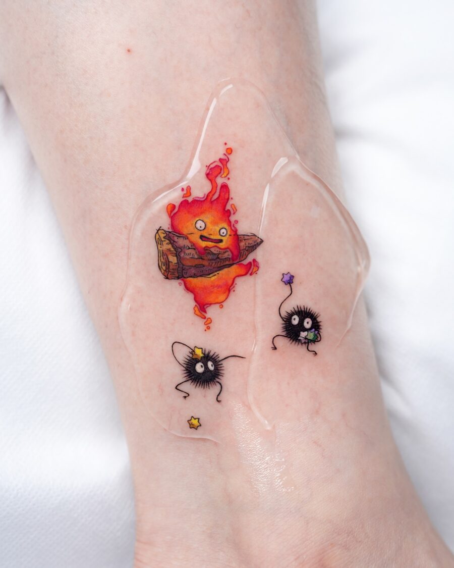 Whimsical spirits from Spirited Away adorning skin Tattoo on skin