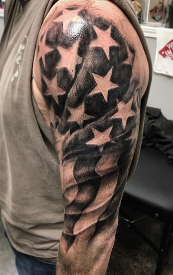 American Flag Sleeve Star Tattoo Design Tattoo on skin
