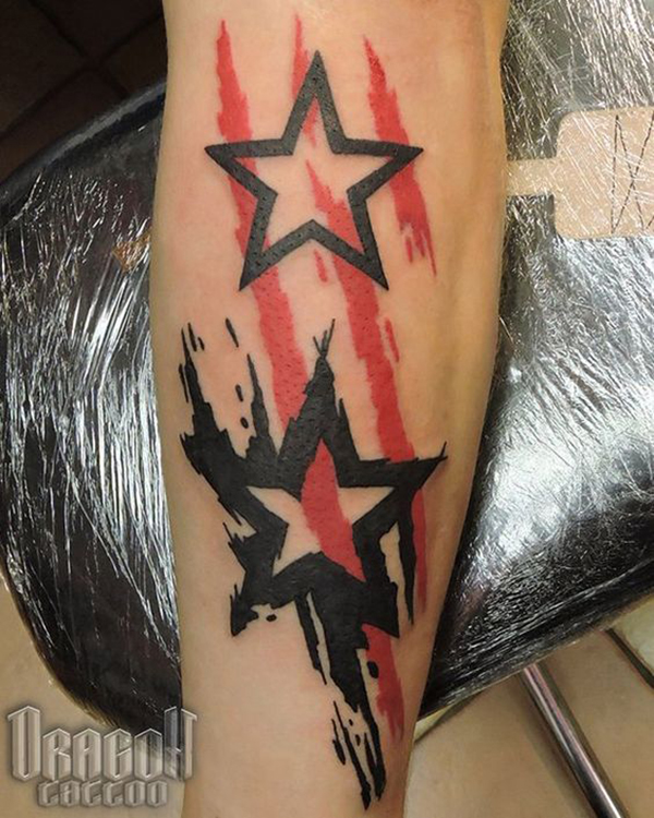 Clean Outline Star Tattoo and Smudged Star Tattoo on skin