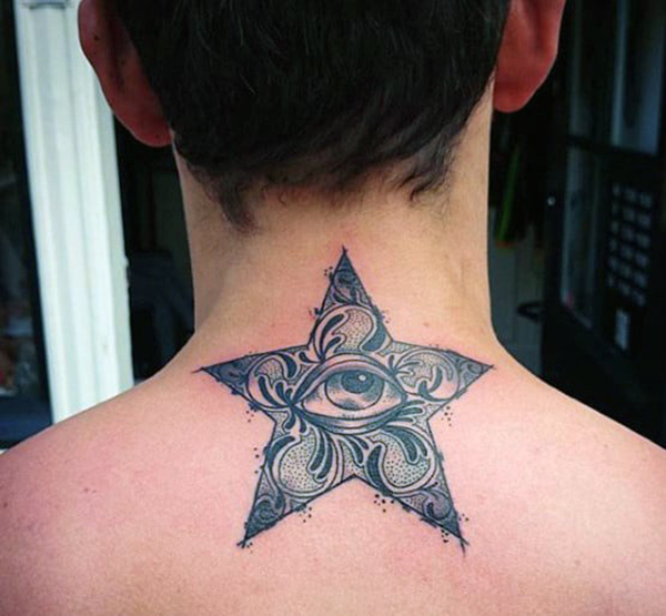 Eye Inside Star Tattoos on Nape of Neck Tattoo on skin