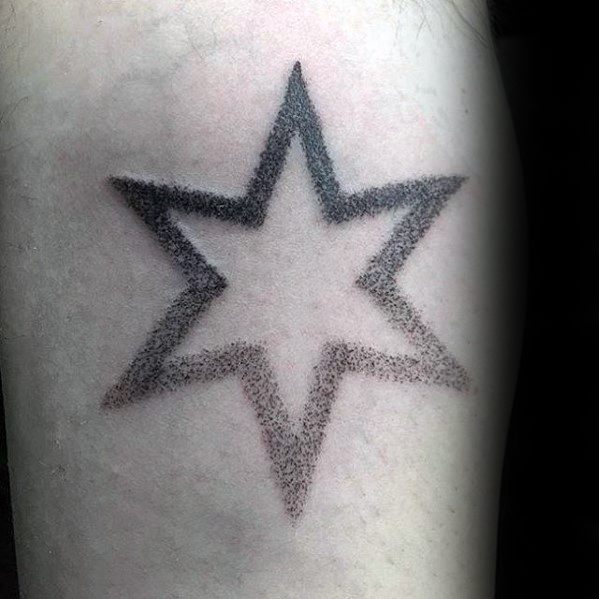 Six Pointed Star Tattoo with Fuzzy Outline Tattoo on skin