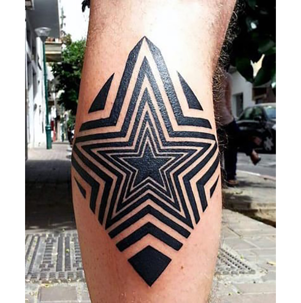 Star Tattoo Surrounded by Star Outlines Tattoo on skin