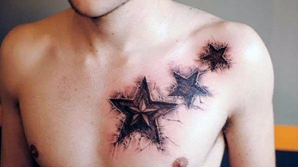 Star Tattoos on a Chest Tattoo on skin