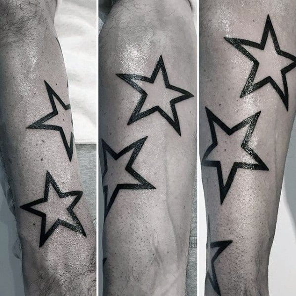 Three Star Tattoo Outlines on Forearm Tattoo on skin