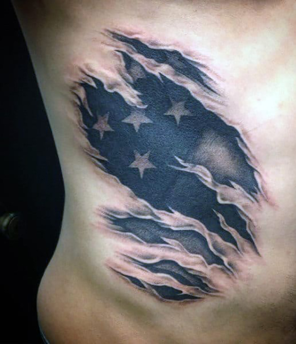 Torn Skin Reveals American Flag Star Tattoo Tattoo on skin