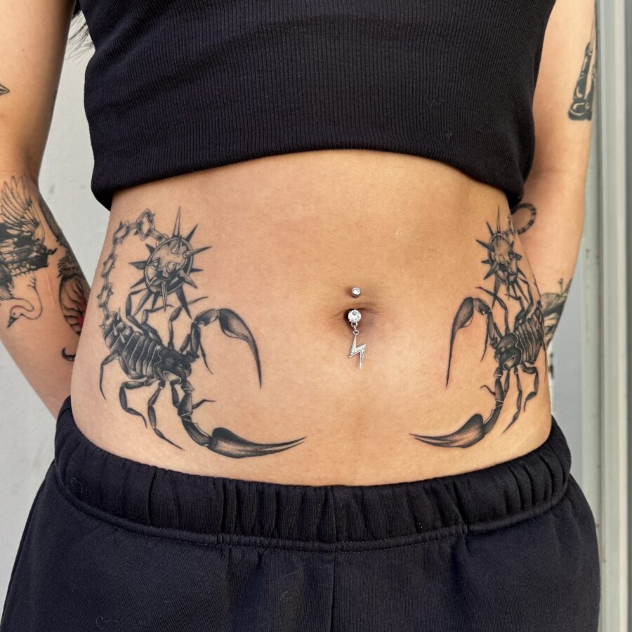 Bold scorpion tattoos on the stomach Tattoo on skin