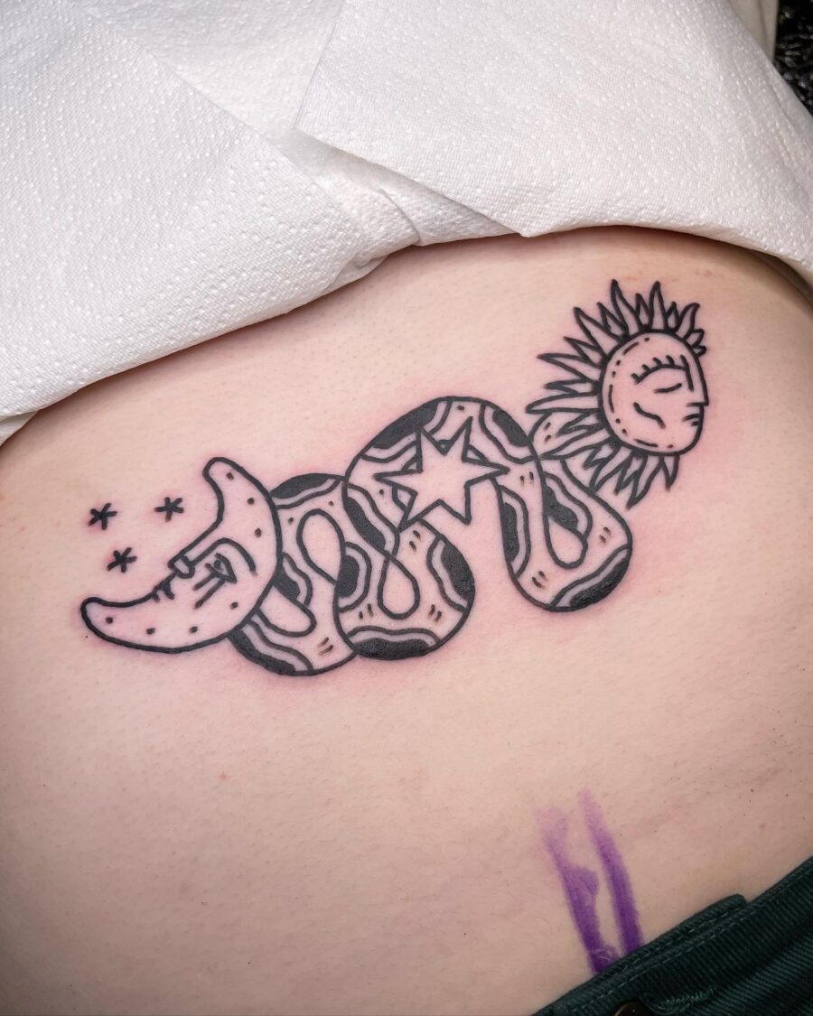 Celestial Elements on a Body Canvas Tattoo on skin