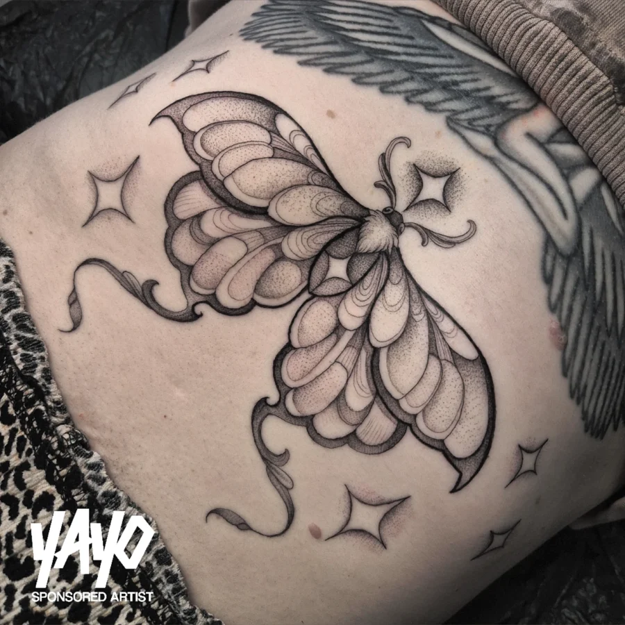 Elegant Butterfly Tattoo on Stomach Tattoo on skin