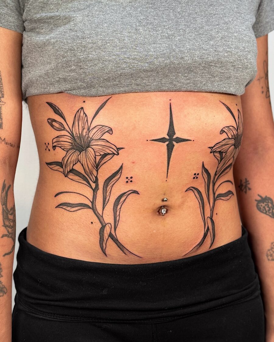 Intricate Floral Stomach Tattoo Design Tattoo on skin