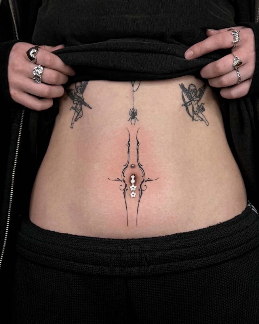 Striking Minimalist Stomach Tattoo Design Tattoo on skin