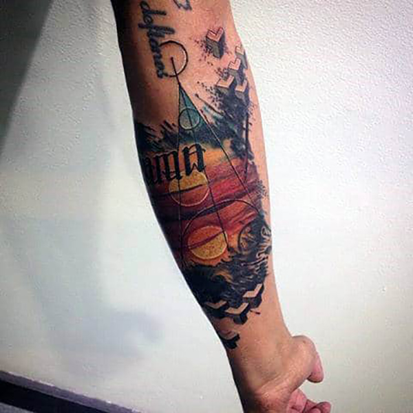 Beautiful Geometry Design Sunset Tattoo for Nature Lovers sun and moon tattoos
