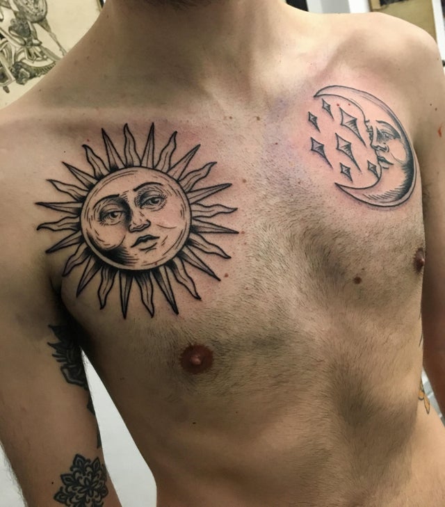 Bold Chest Design with a Vacant Expression Tattoo on skin
