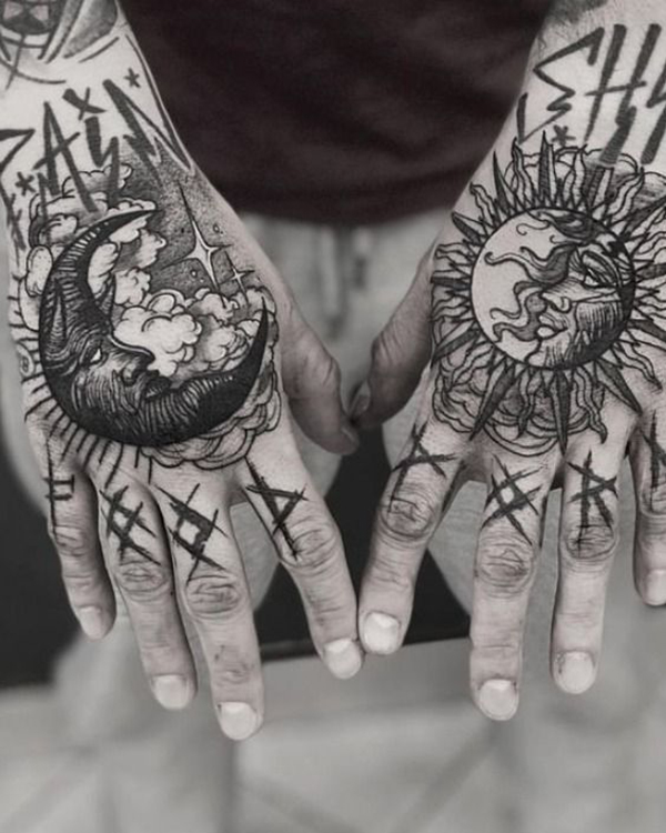 Bold Sun and Moon Tattoo Design for the Striking Personalities Tattoo on skin