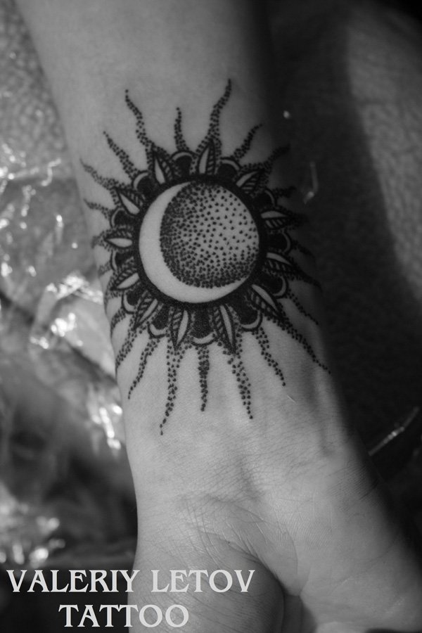 Flowery Half Moon Tattoo Design Tattoo on skin