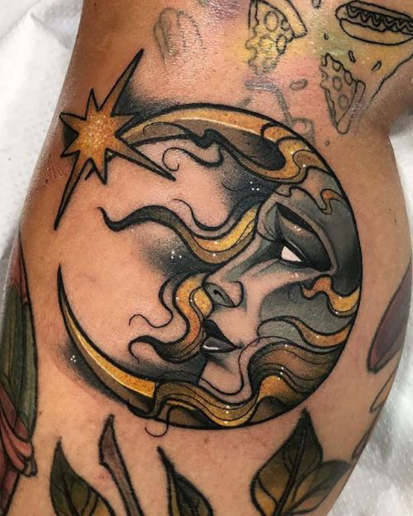 Golden-Haired Moon for the Perfect Depiction of Beauty Tattoo on skin
