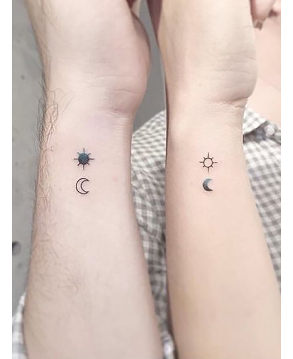 Miniature Sun Moon Wrist Tattoos Tattoo on skin