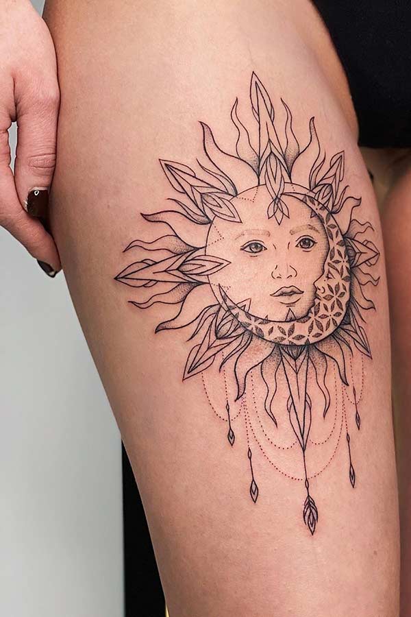 Pendulum Style Sun and Moon Amalgamation Tattoo Design Tattoo on skin