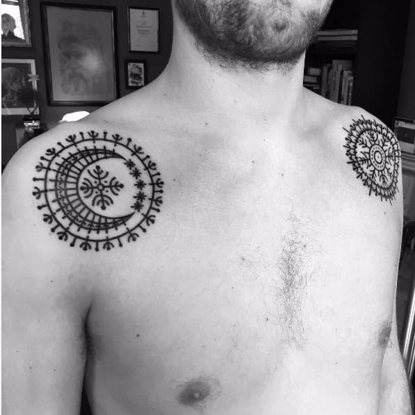 Snowflake Design Sun and Moon Tattoo for Pattern Lovers Tattoo on skin