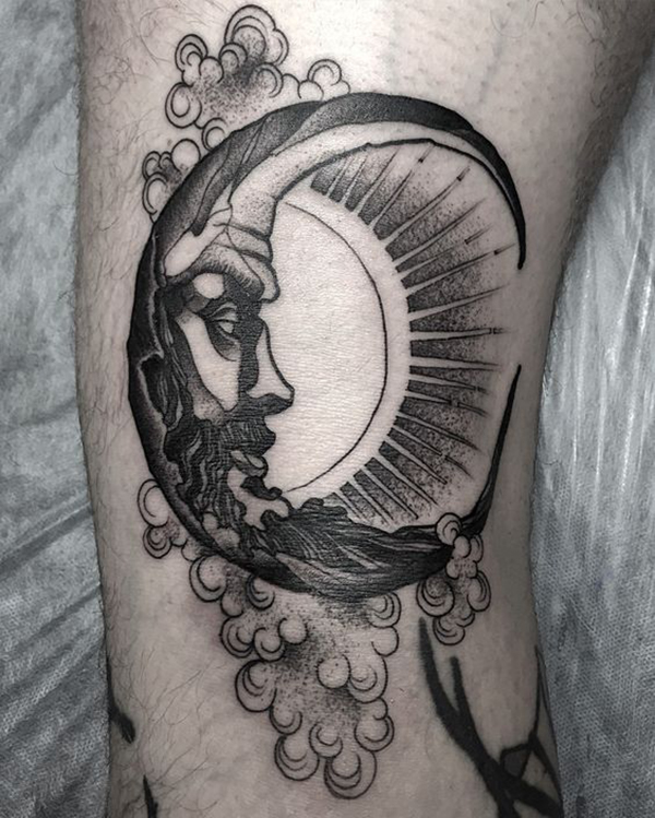 Sun and Moon Tattoos With an Aged and Worn Expression Tattoo on skin