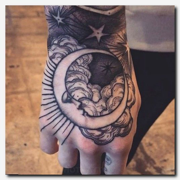 The Dark Night Sky With an Overlooking Crescent Moon Tattoo on skin