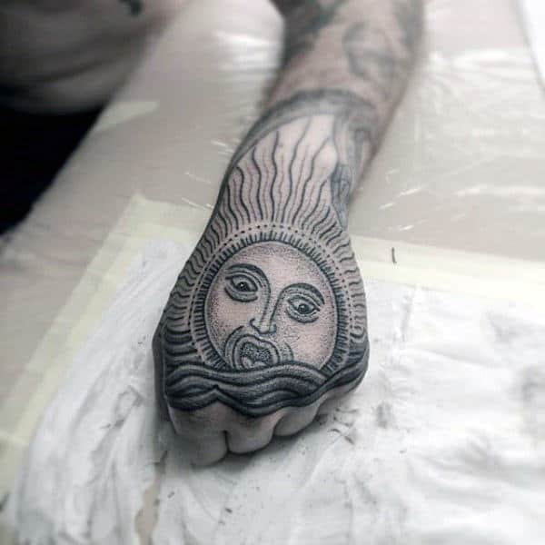 Wavy Facial Sun Tattoo Design Tattoo on skin