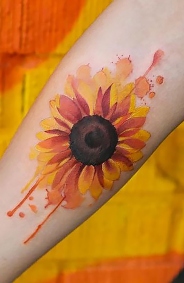 Bright Watercolor Sunflower Tattoo Tattoo on skin