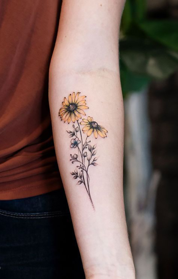 Feminine Duo of Delicate Sunflowers Tattoo Tattoo on skin