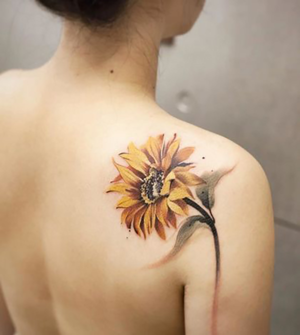 Organically Hued Sunflower Illustration Tattoo Tattoo on skin