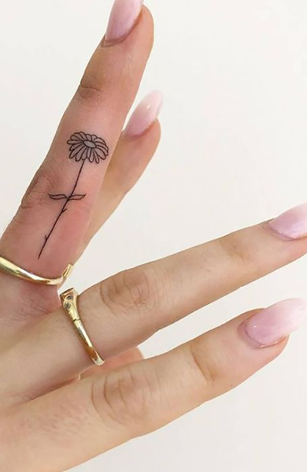 Simple Line Drawing Sunflower Finger Tattoo Tattoo on skin