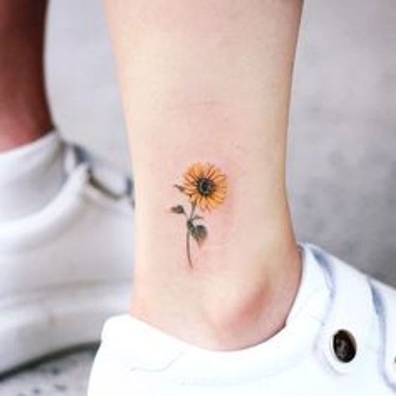Simply Classic Sunflower Ankle Tattoo Tattoo on skin