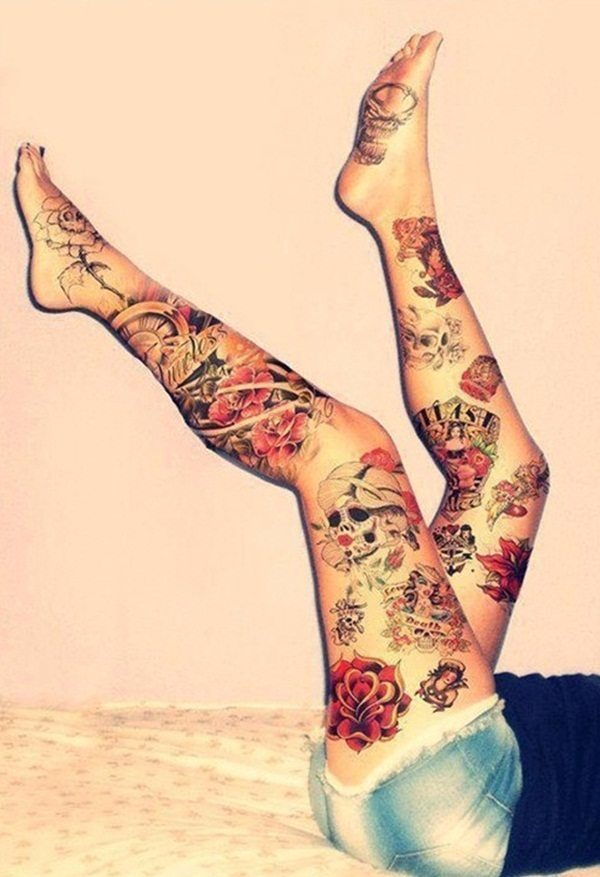 A beautifully tattooed leg thigh tattoo Tattoo on skin