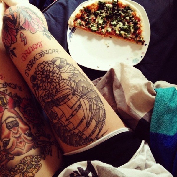 A detailed boat tattoo thigh tattoo ideas Tattoo on skin