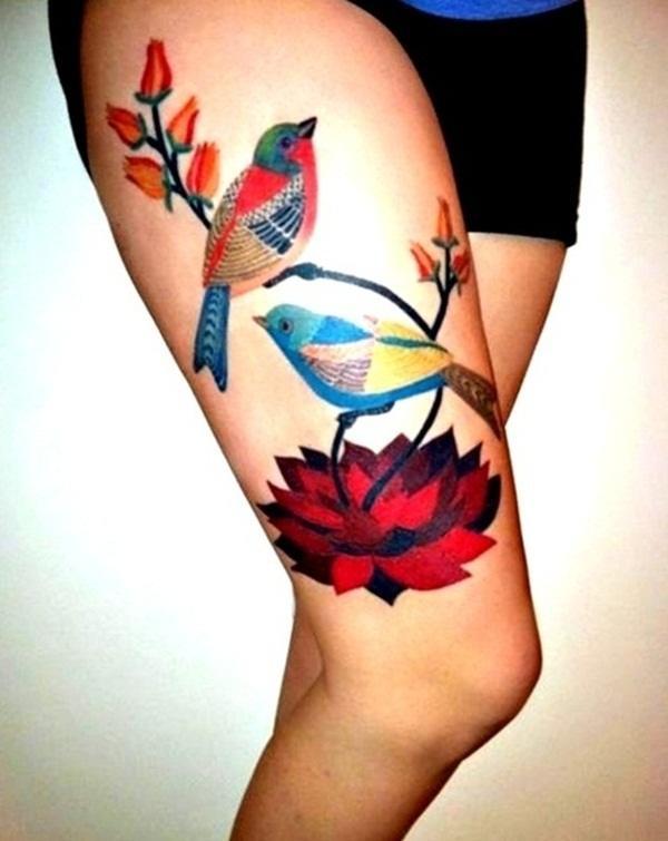 A pretty bird tattoo on the thighs Tattoo on skin