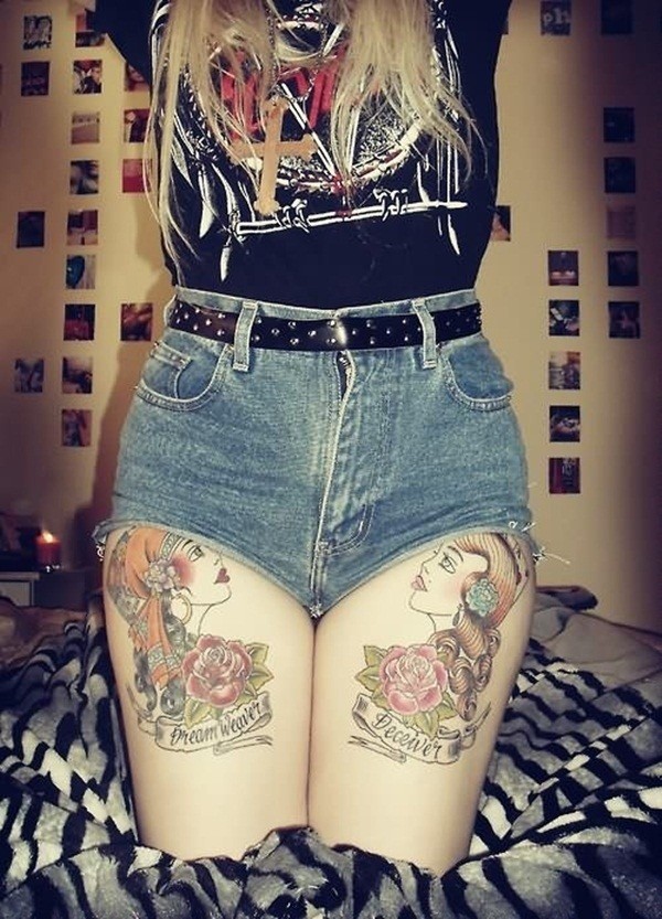 Two beautiful matching tattoos thigh tattoo Tattoo on skin