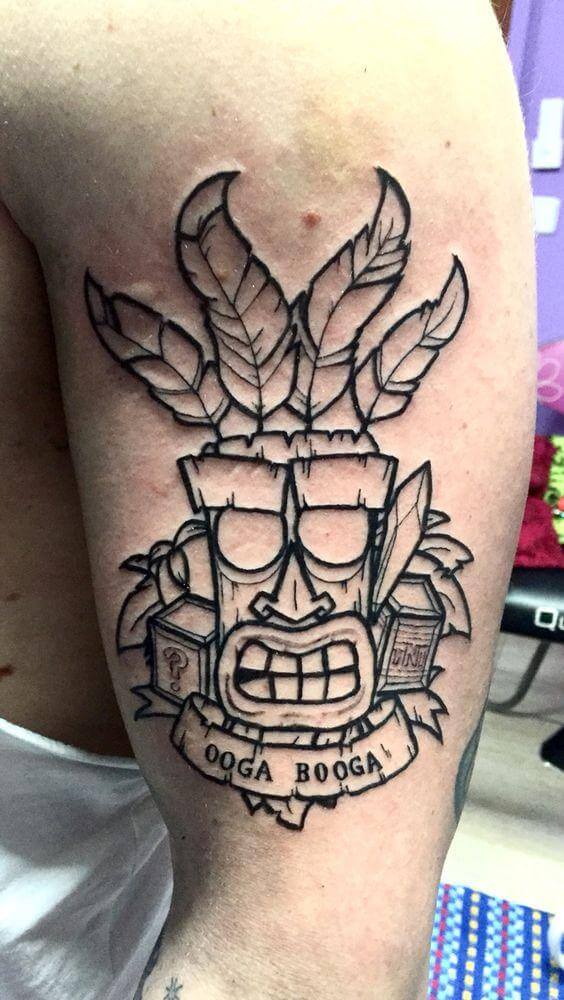 Black and White Ooga Booga Tiki Tattoo Tattoo on skin