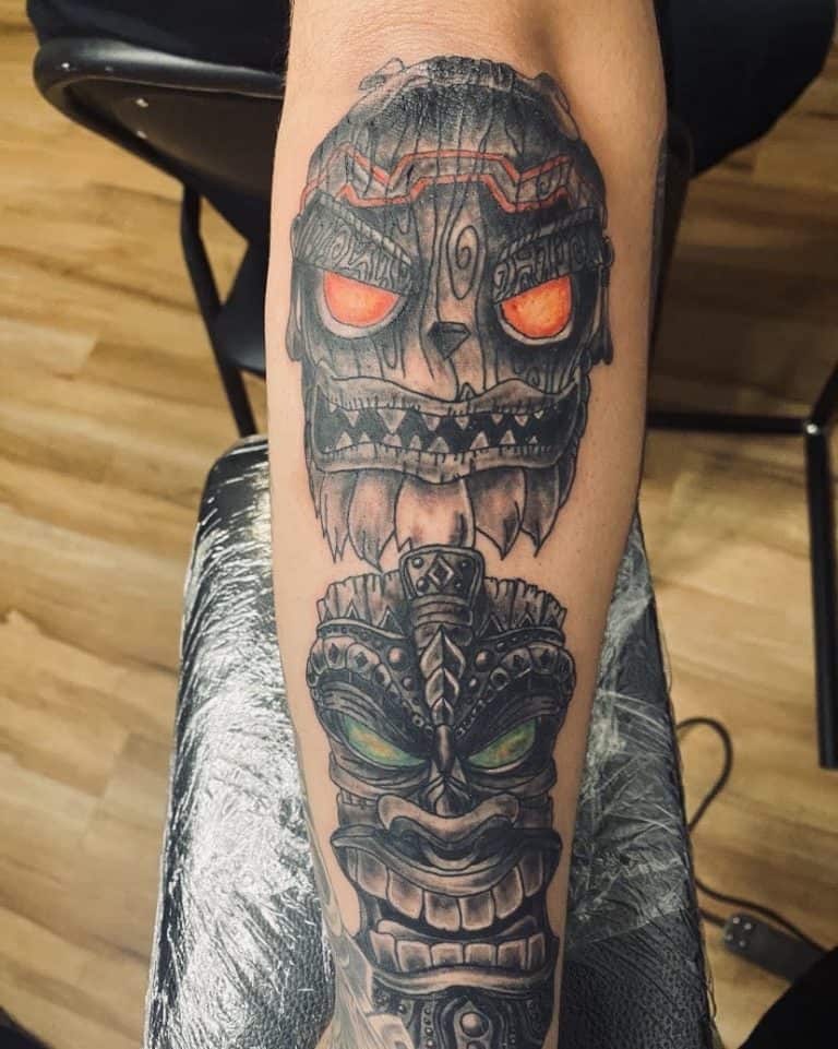 Brilliant Eyes of the Tiki Mask Tiki Tattoos Tattoo on skin