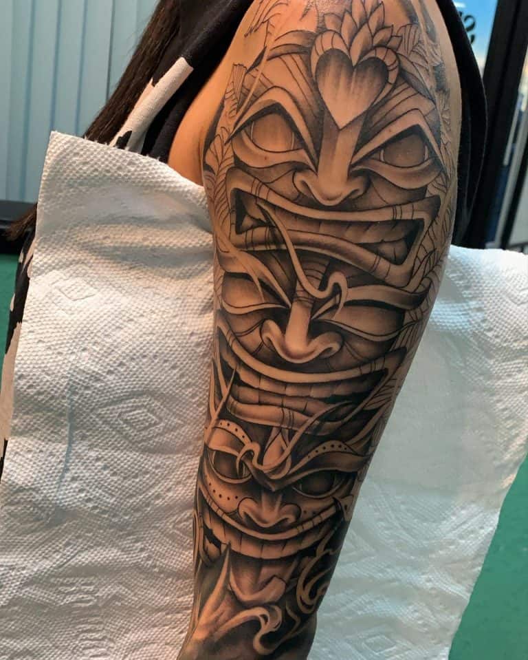 Carved Totem With Wood Texture Tiki Tattoo Tattoo on skin