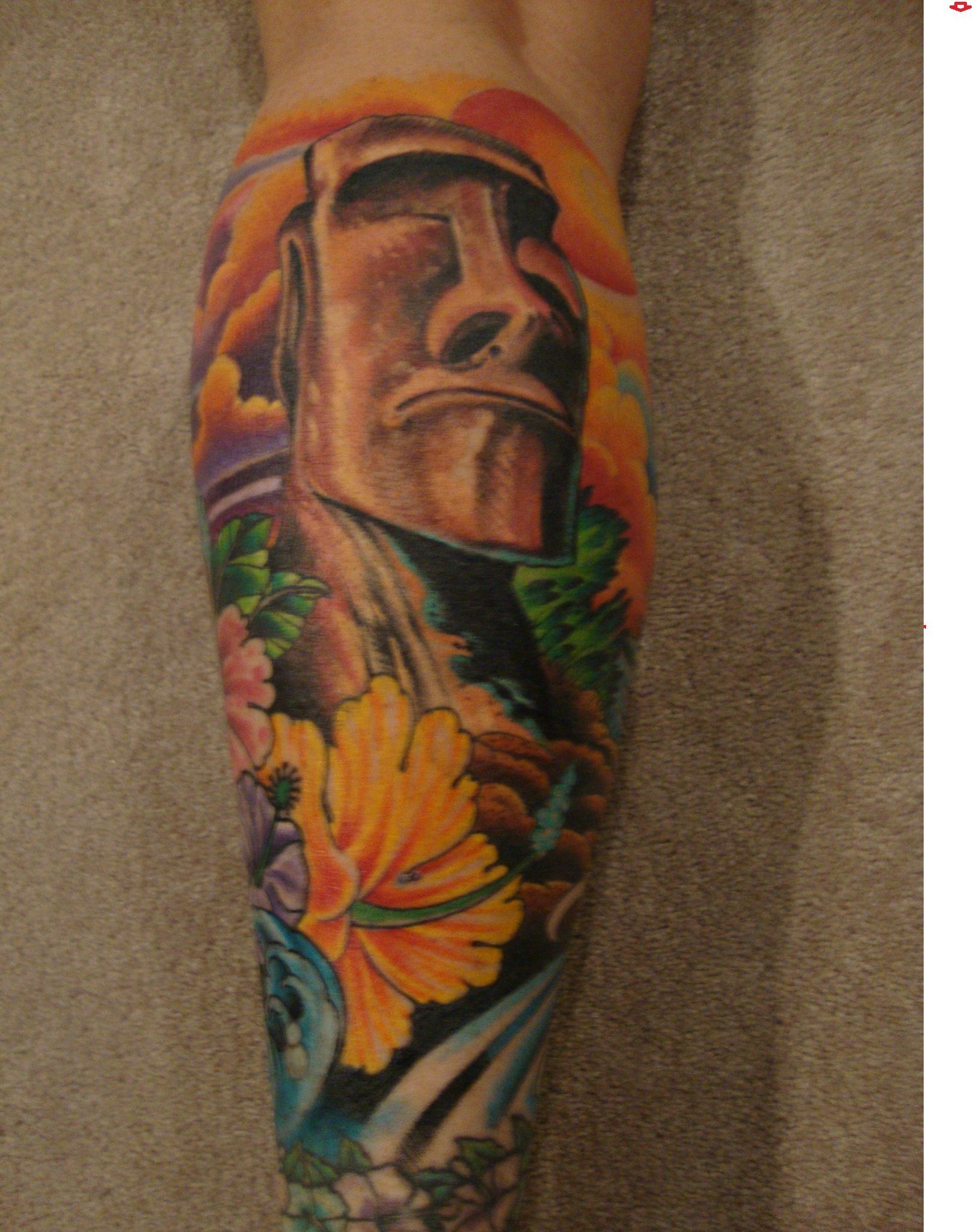 Contemporary Maoi Statue in Color Tiki Tattoo Tattoo on skin