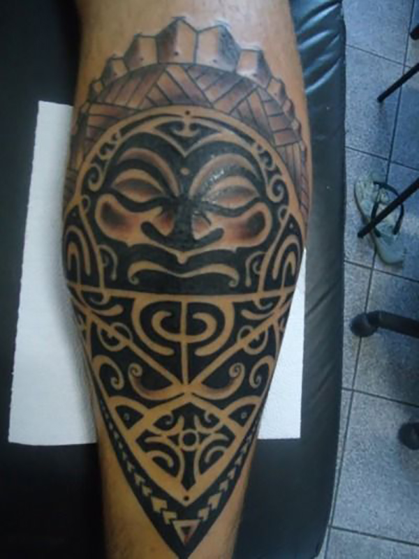 Tongan Warrior Tattoo on the Leg Tiki Tattoo tiki tattoos
