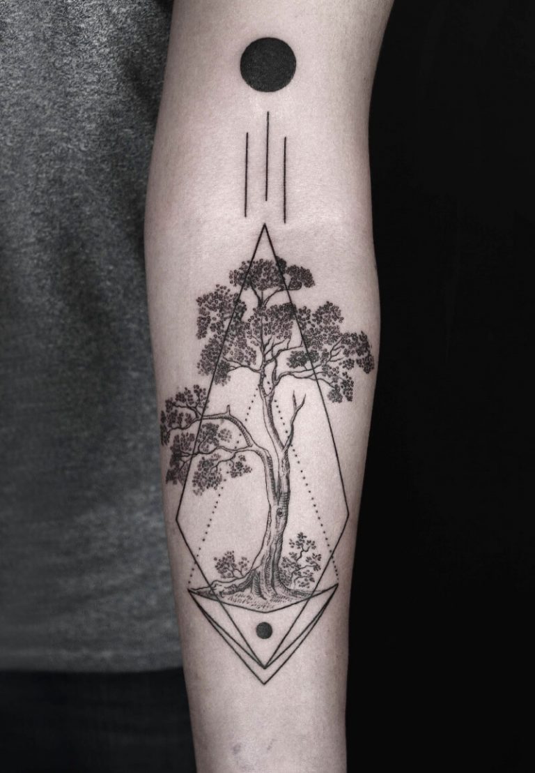 Bonsai Inspired Ink Mysticism Tree Tattoo Designs Tattoo on skin