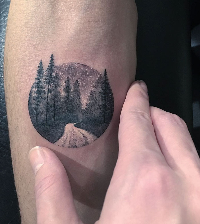 Follow Your Path Forearm Forest Ink Tattoo on skin