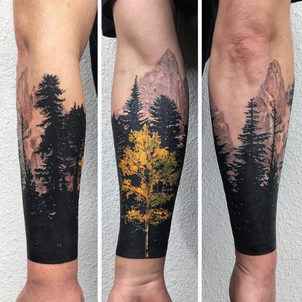 Full Circle Forearm Forest Tree Tattoo Design Tattoo on skin